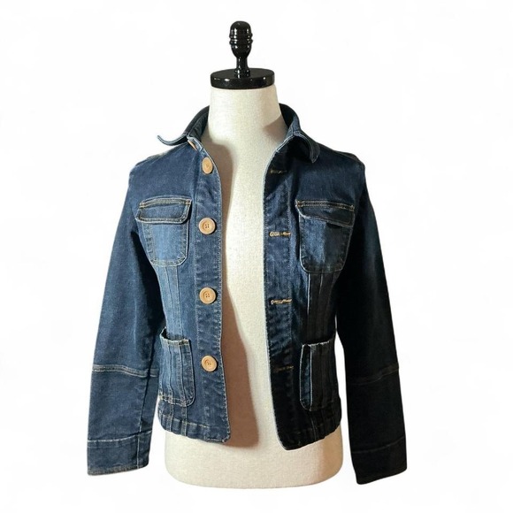 Tulle Jackets & Blazers - Y2K Tulle Women's Dark Wash Denim Jacket Size Small Button Front Pockets